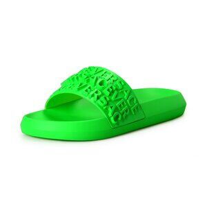 Versace Men's Lime Green Logo Embossed Pool Slide Flip Flops Shoes US 6 IT 39